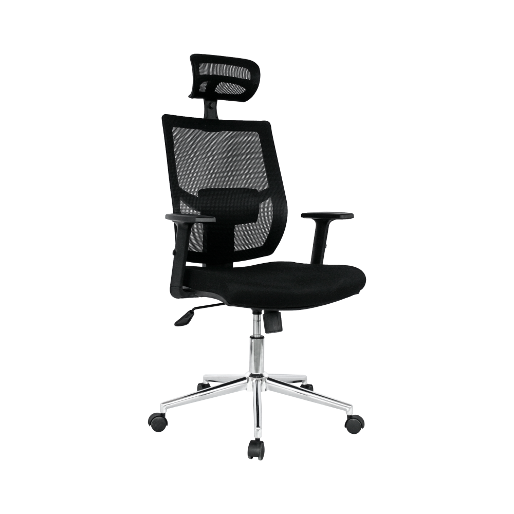 Sillón de oficina HAWAI, ergonómico, basculante, malla negra, asiento tejido negro
