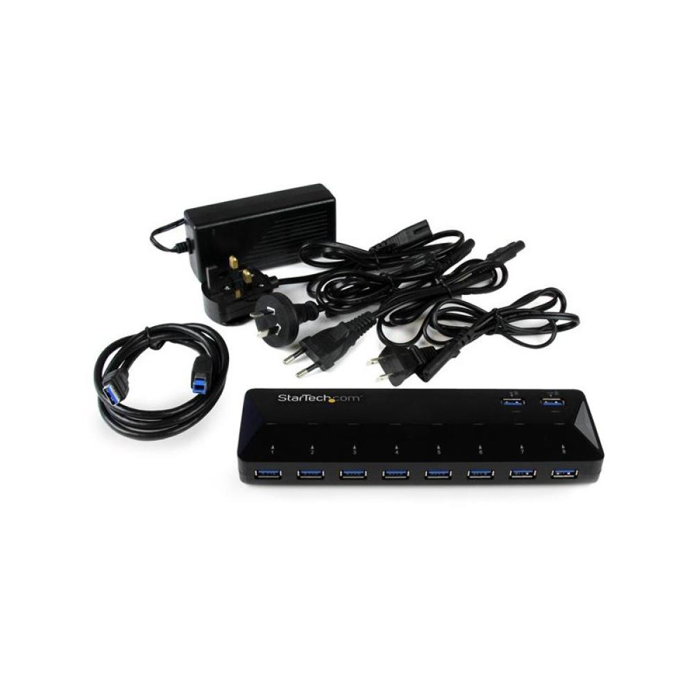 StarTech.com - Concentrador USB 3.0 (5Gbps) de 10 Puertos - Ladrón con Puertos de Carga y Sincronización - Hub con 2 Puertos de