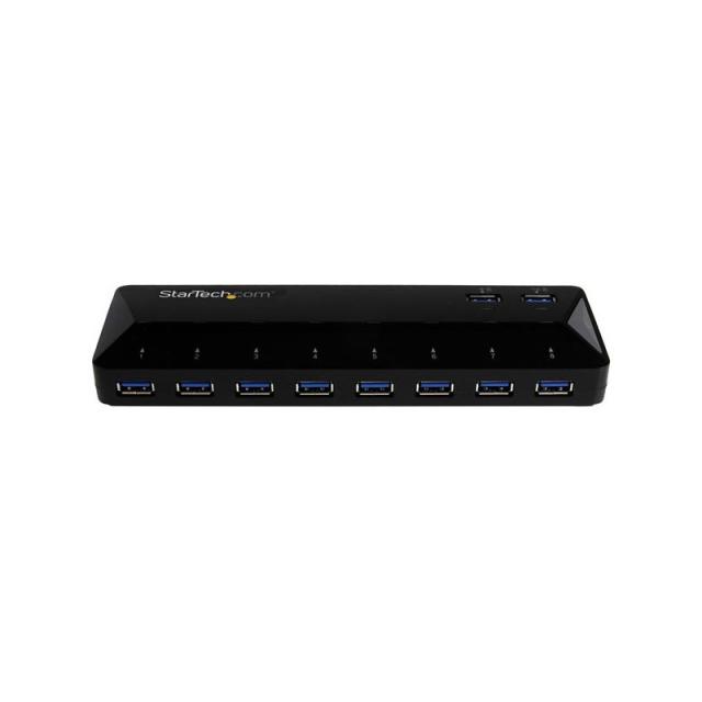 StarTech.com - Concentrador USB 3.0 (5Gbps) de 10 Puertos - Ladrón con Puertos de Carga y Sincronización - Hub con 2 Puertos de