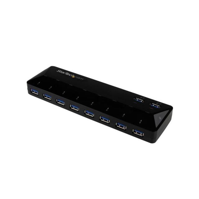 StarTech.com - Concentrador USB 3.0 (5Gbps) de 10 Puertos - Ladrón con Puertos de Carga y Sincronización - Hub con 2 Puertos de