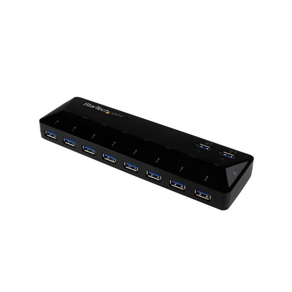StarTech.com - Concentrador USB 3.0 (5Gbps) de 10 Puertos - Ladrón con Puertos de Carga y Sincronización - Hub con 2 Puertos de