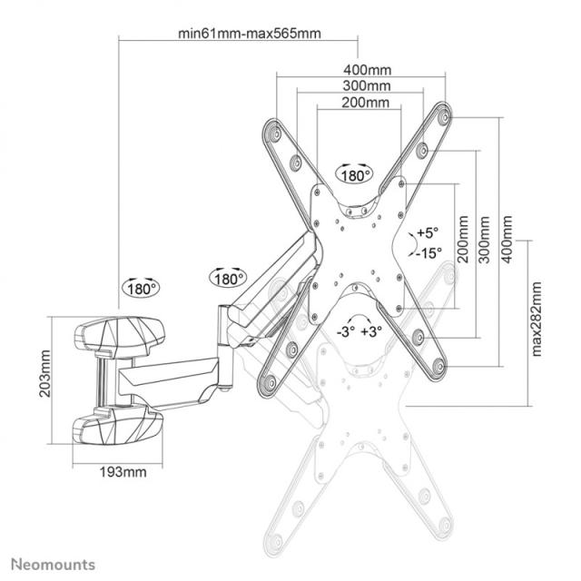 Neomounts - WL70-550BL14 Soporte de pared para monitor/TV 40-55" - resorte de gas - movimiento completo