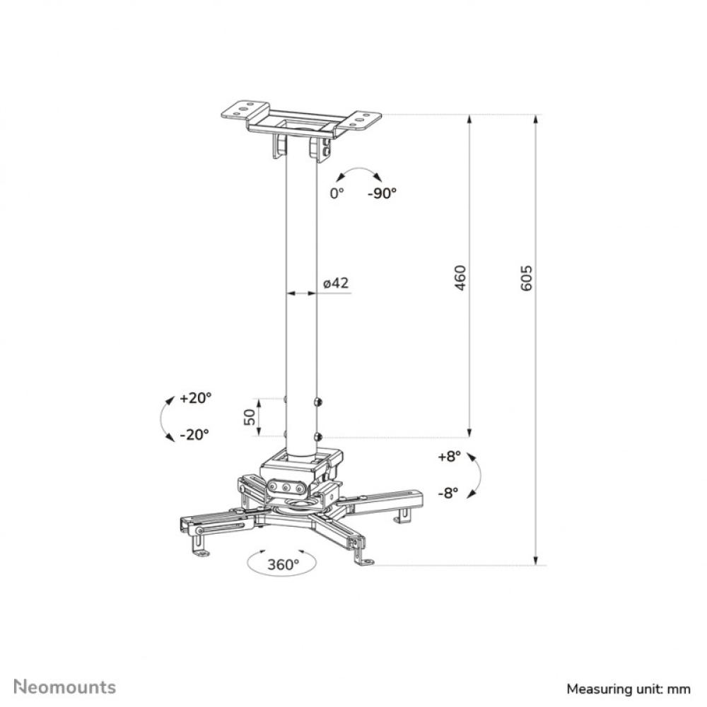 Neomounts - CL25-540WH1 Soporte de techo para proyector - alt. 60,5-90,5 cm - fácil montaje - movimiento completo