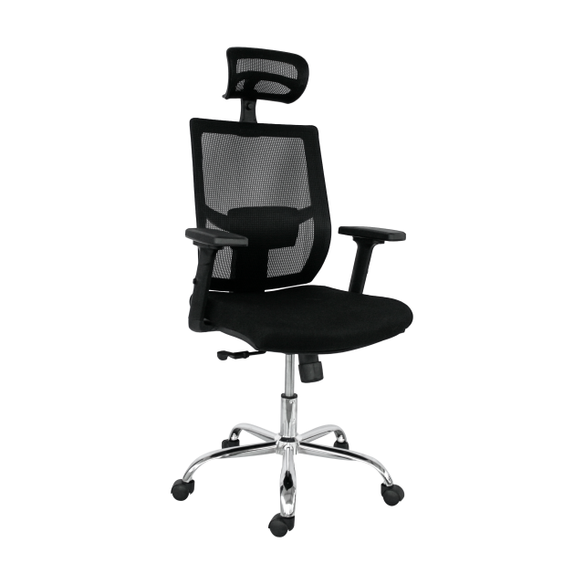 Sillón de oficina HONOLULU, ergonómico, syncro, malla negra, asiento tejido negro