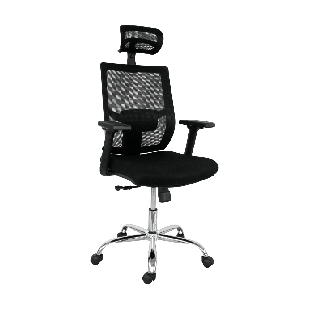 Sillón de oficina HONOLULU, ergonómico, syncro, malla negra, asiento tejido negro