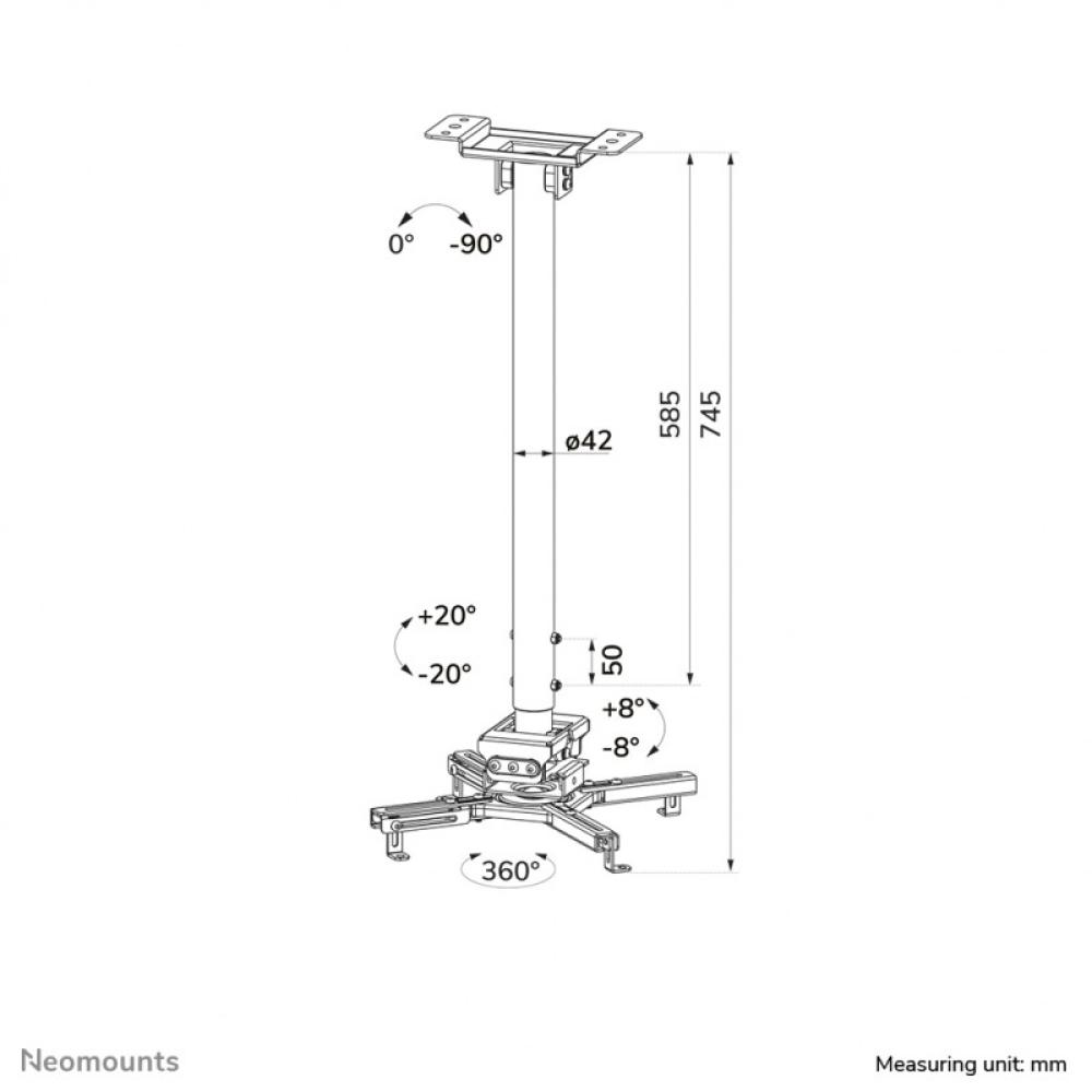 Neomounts - CL25-550WH1 Soporte de techo para proyector - alt. 74,5-114,5 cm - fácil montaje - movimiento completo