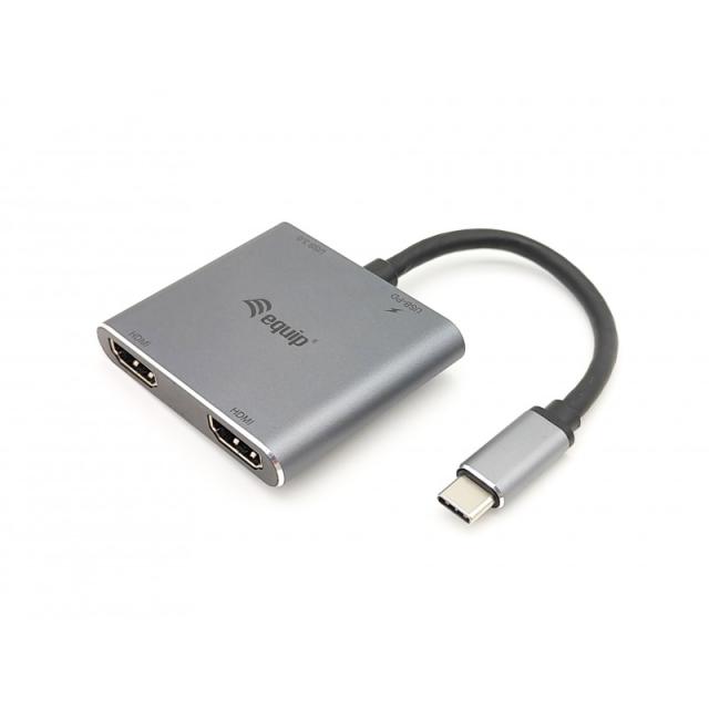 Equip - Adaptador USB-C 4 en 1 Dual HDMI, USB 3.0, 100W USB PD