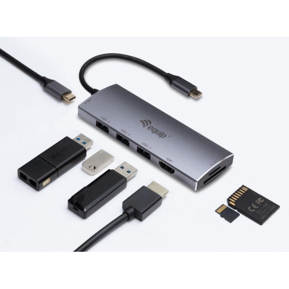 Equip - Adaptador multifunción USB-C 7 en 1, HDMI, USB 3.0, TF/MICRO SD, 60W USB PD