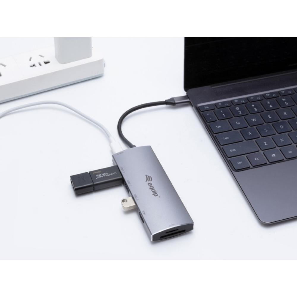 Equip - Adaptador multifunción USB-C 7 en 1, HDMI, USB 3.0, TF/MICRO SD, 60W USB PD