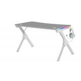 Mars Gaming - MGD140RGB, Mesa Ergonómica Gaming RGB, Soporte Auriculares y Bebida, Alfombrilla Ratón, 140x60cm, Blanco