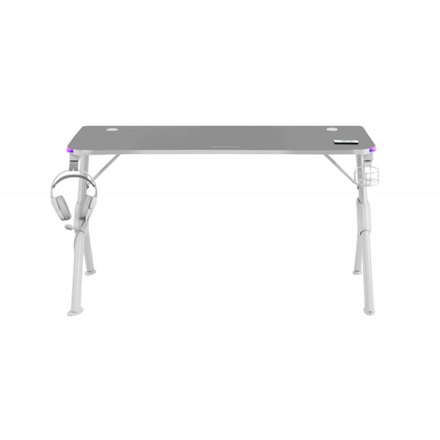 Mars Gaming - MGD140RGB, Mesa Ergonómica Gaming RGB, Soporte Auriculares y Bebida, Alfombrilla Ratón, 140x60cm, Blanco