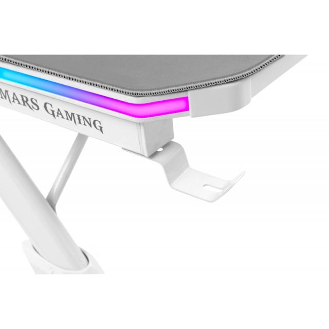 Mars Gaming - MGD140RGB, Mesa Ergonómica Gaming RGB, Soporte Auriculares y Bebida, Alfombrilla Ratón, 140x60cm, Blanco