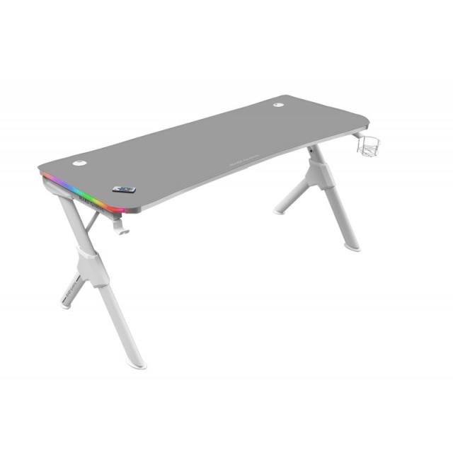 Mars Gaming - MGD140RGB, Mesa Ergonómica Gaming RGB, Soporte Auriculares y Bebida, Alfombrilla Ratón, 140x60cm, Blanco