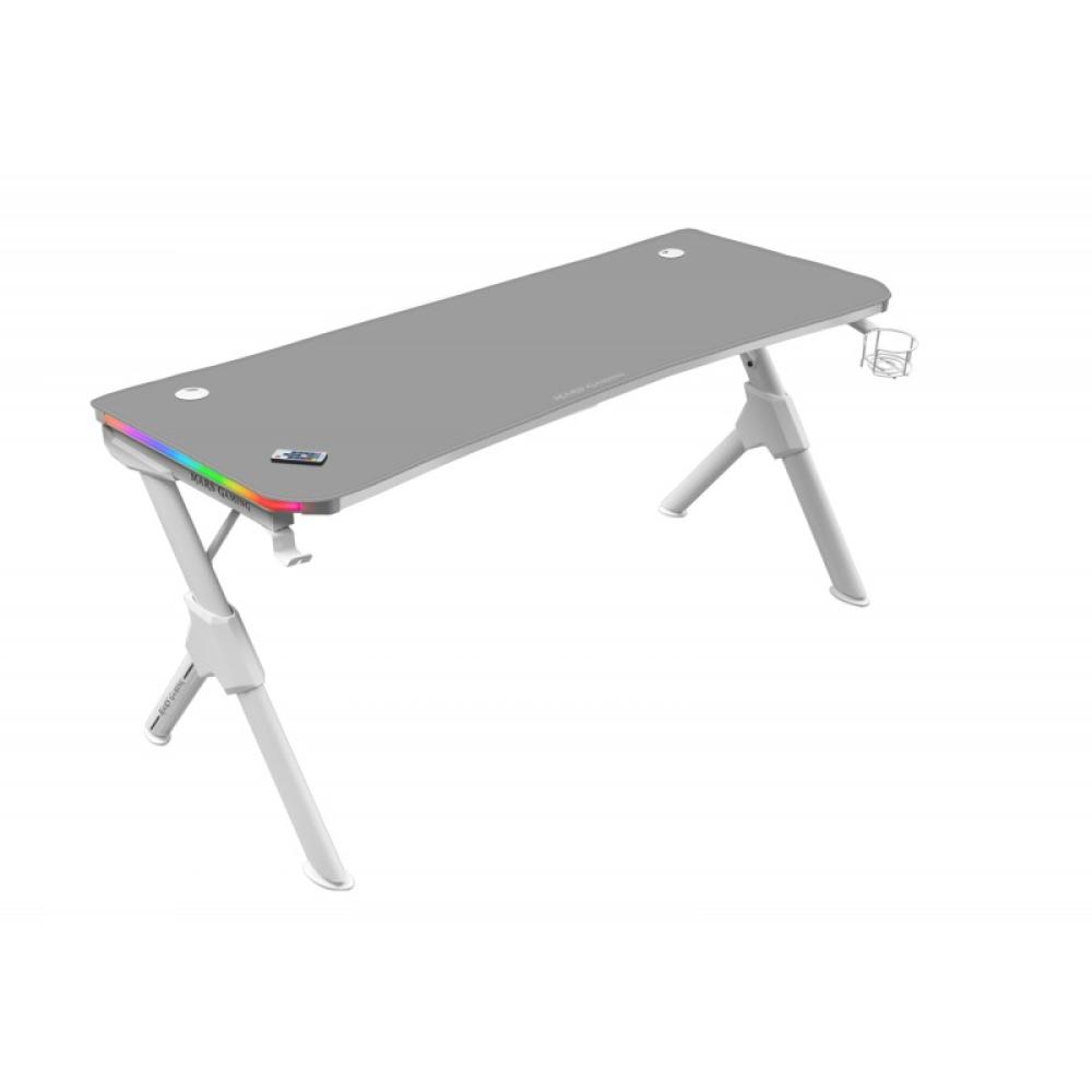 Mars Gaming - MGD140RGB, Mesa Ergonómica Gaming RGB, Soporte Auriculares y Bebida, Alfombrilla Ratón, 140x60cm, Blanco