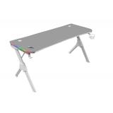 Mars Gaming - MGD140RGB, Mesa Ergonómica Gaming RGB, Soporte Auriculares y Bebida, Alfombrilla Ratón, 140x60cm, Blanco