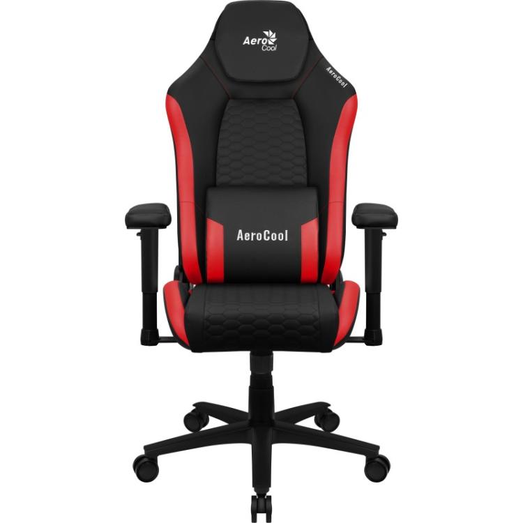 Aerocool - CROWNBR Rojo, Silla Gaming Ergonómica, Cojines Ajustables, Cuero Sintético Premium