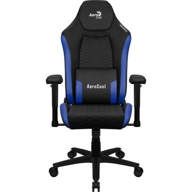 Aerocool - CROWNBB Azul, Silla Gaming Ergonómica, Cojines Ajustables, Cuero Sintético Premium