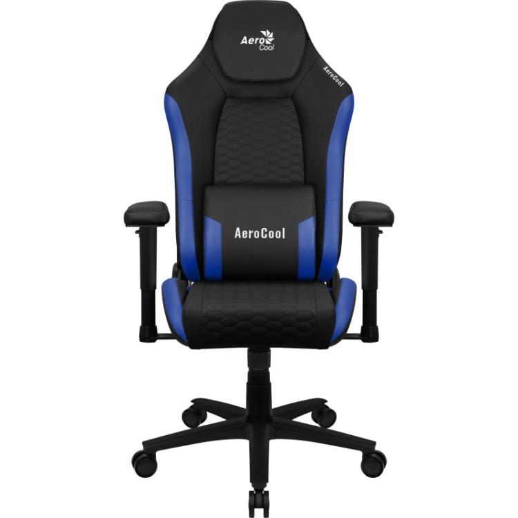 Aerocool - CROWNBB Azul, Silla Gaming Ergonómica, Cojines Ajustables, Cuero Sintético Premium