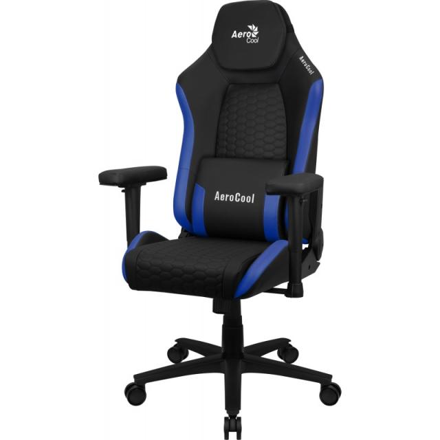 Aerocool - CROWNBB Azul, Silla Gaming Ergonómica, Cojines Ajustables, Cuero Sintético Premium