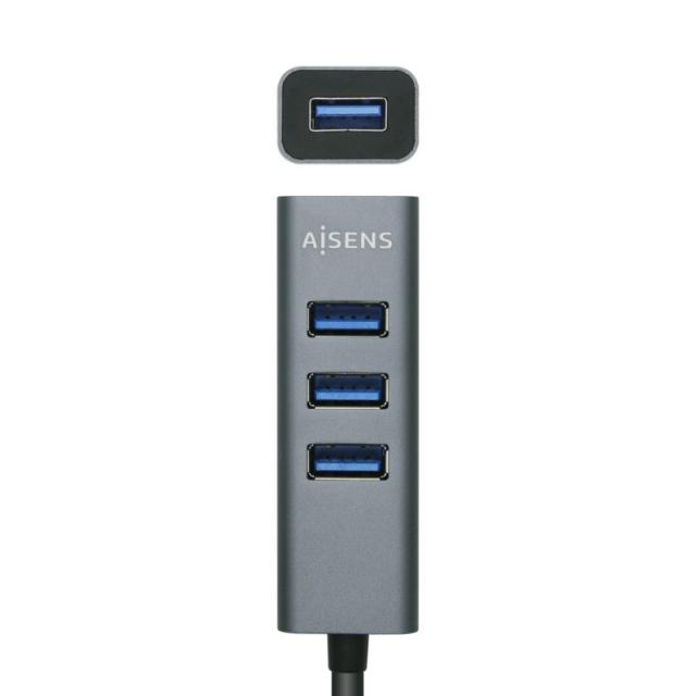 AISENS - Hub USB 3.1 USB-C, USB-C/M - 4x Tipo A/H, Gris, 10 cm