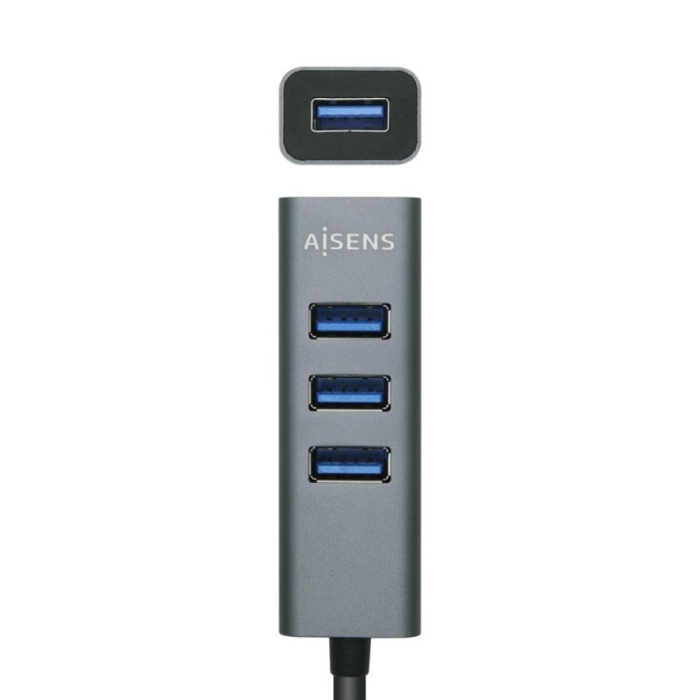AISENS - Hub USB 3.1 USB-C, USB-C/M - 4x Tipo A/H, Gris, 10 cm