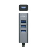 AISENS - Hub USB 3.1 USB-C, USB-C/M - 4x Tipo A/H, Gris, 10 cm