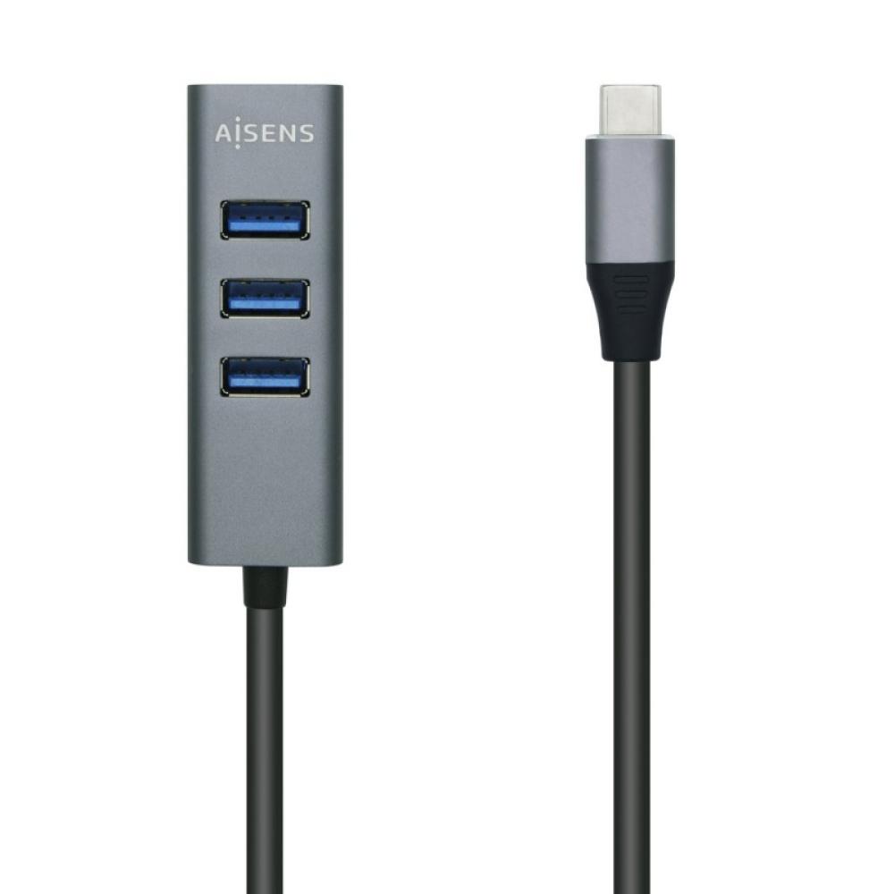 AISENS - Hub USB 3.1 USB-C, USB-C/M - 4x Tipo A/H, Gris, 10 cm