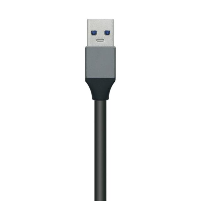 AISENS - Hub USB3.0 Aluminio, Tipo A/M - 4x Tipo A/H, Negro, 10 cm