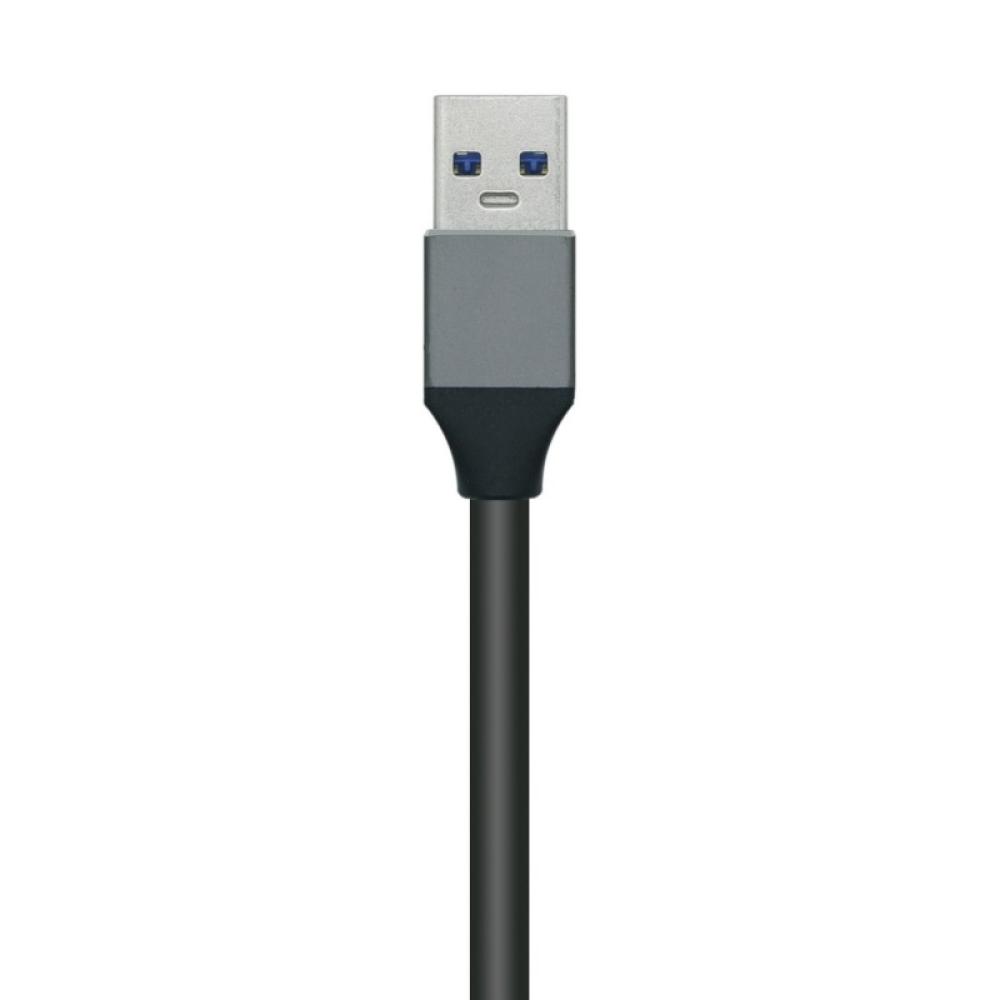 AISENS - Hub USB3.0 Aluminio, Tipo A/M - 4x Tipo A/H, Negro, 10 cm