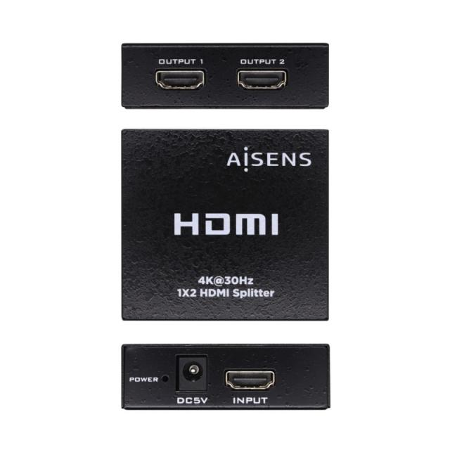 AISENS - HDMI Duplicador 4k@30Hz 1x2 Con Alimentación, Negro