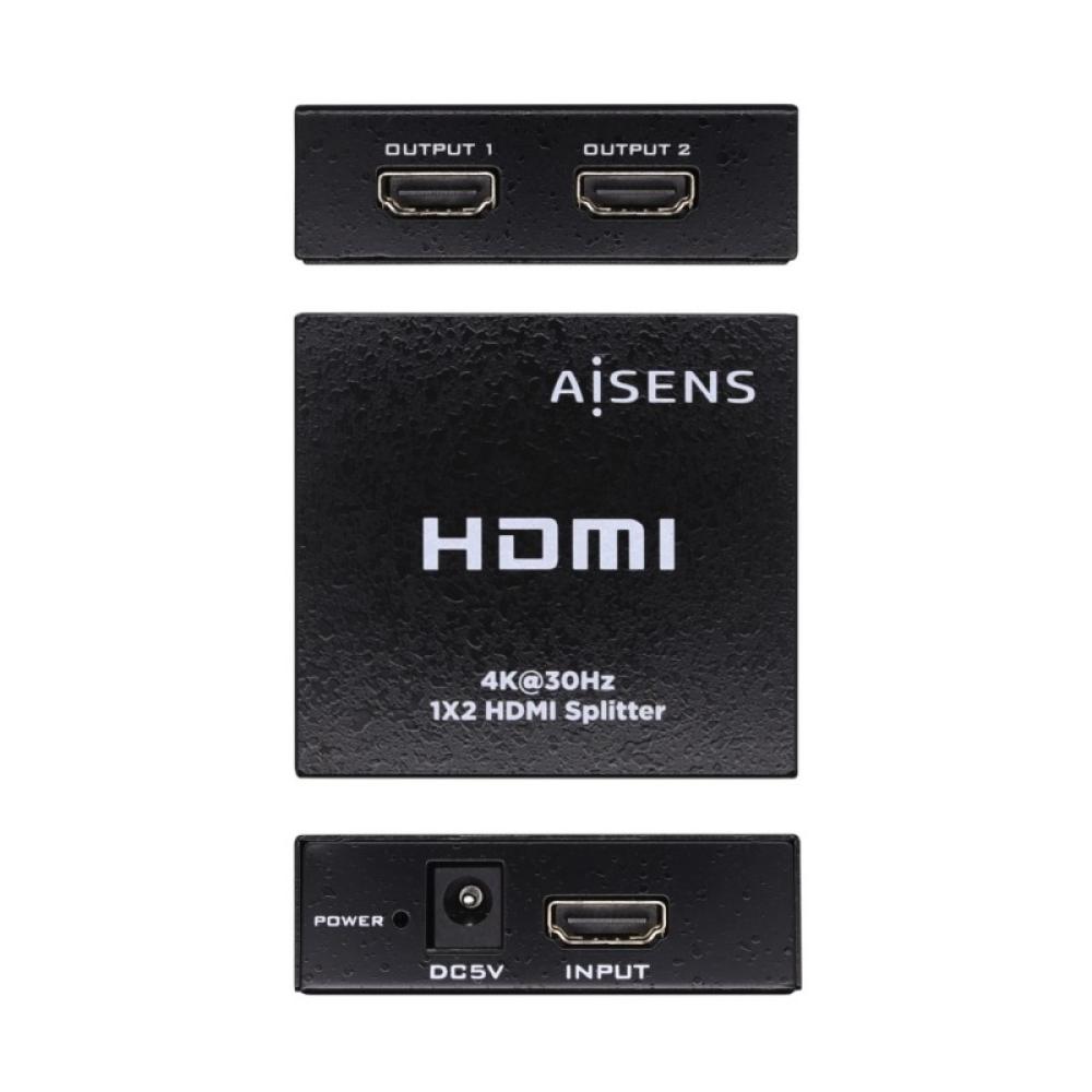 AISENS - HDMI Duplicador 4k@30Hz 1x2 Con Alimentación, Negro