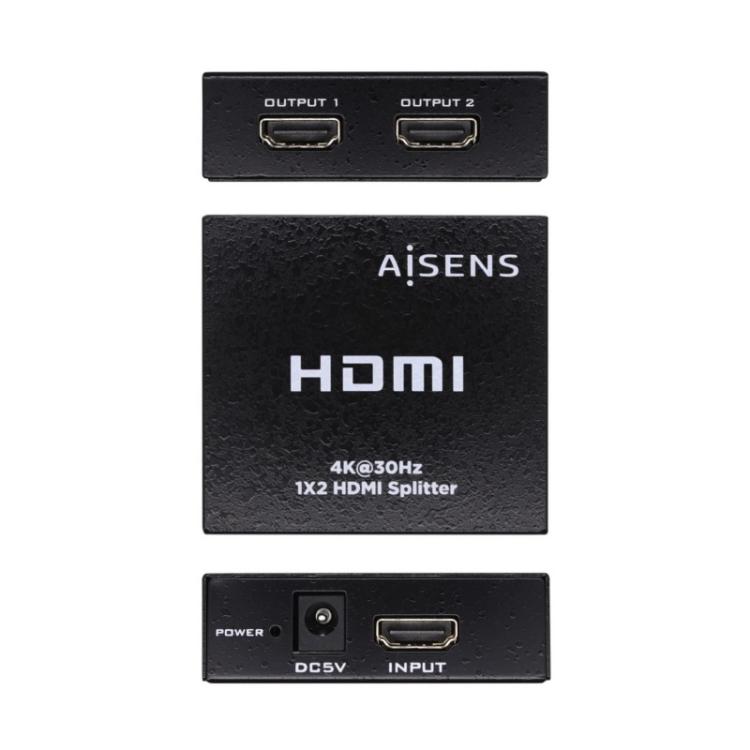 AISENS - HDMI Duplicador 4k@30Hz 1x2 Con Alimentación, Negro