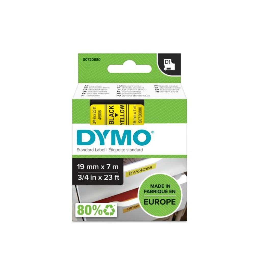 DYMO - D1 - Etiquetas estándar - Negro sobre amarillo - 19mm x 7m