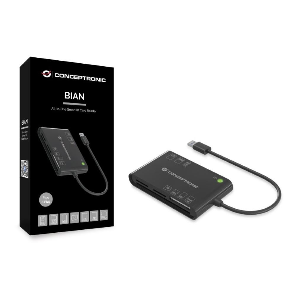 Conceptronic - BIAN01B lector de tarjeta inteligente Interior USB 3.2 Gen 1 (3.1 Gen 1) Negro