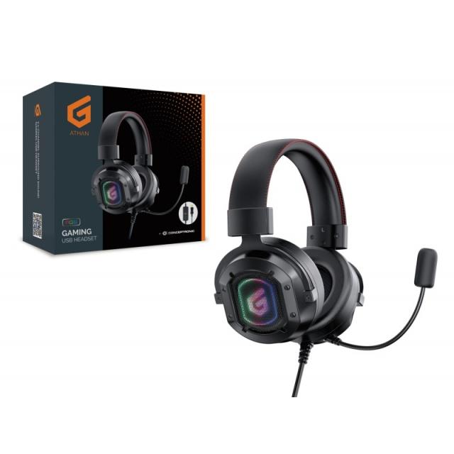 Conceptronic - ATHAN02B auricular y casco Auriculares Alámbrico Diadema Juego USB tipo A Negro