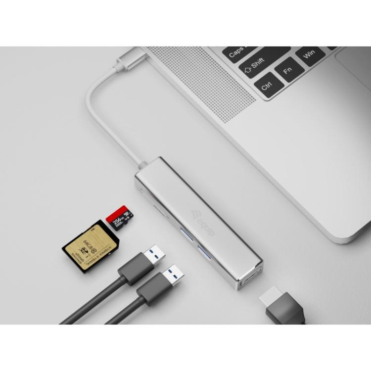Equip - Adaptador multifunción USB-C 5 en 1, HDMI , USB 3.2 Gen 1 , TF/Micro SD