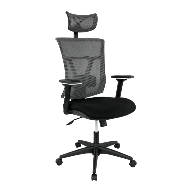 Sillón de oficina KABUL, ergonómico, basculante, malla gris, asiento tejido negro