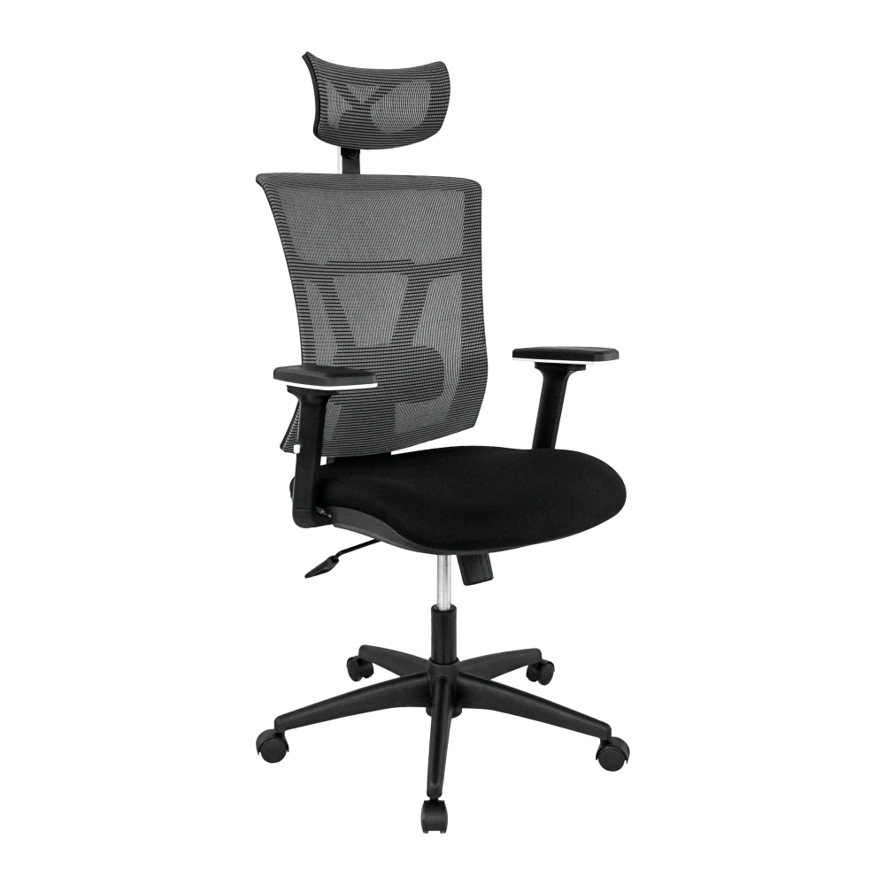 Sillón de oficina KABUL, ergonómico, basculante, malla gris, asiento tejido negro