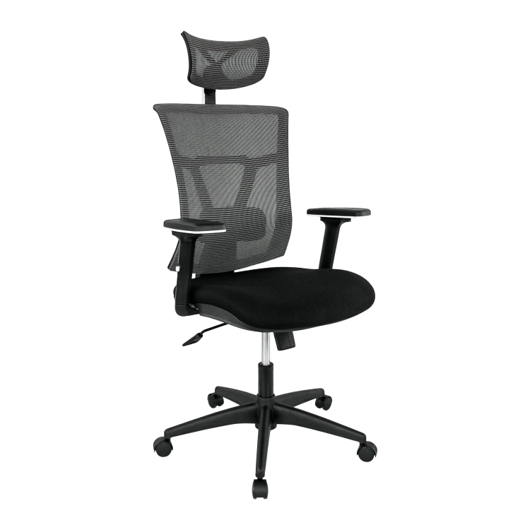 Sillón de oficina KABUL, ergonómico, basculante, malla gris, asiento tejido negro