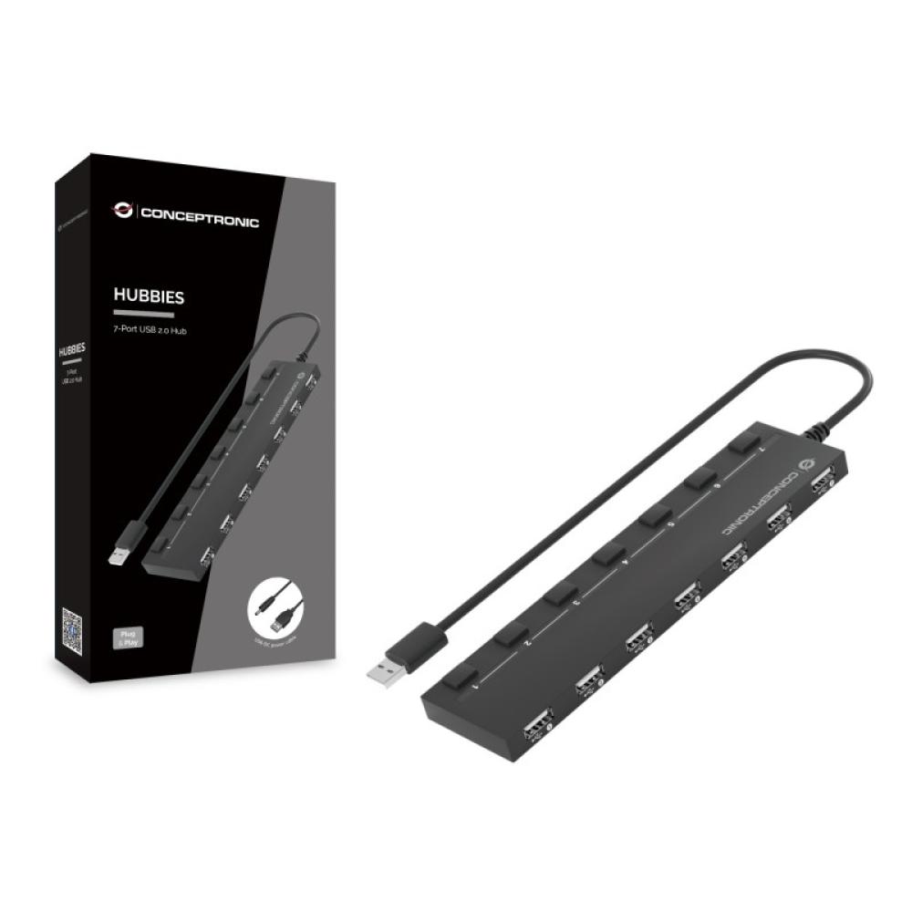 Conceptronic - HUBBIES08B hub de interfaz USB 2.0 480 Mbit/s Negro