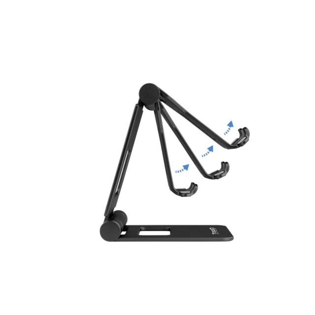TooQ - Soporte de sobremesa ajustable para teléfono / tablet hasta 10”, Negro