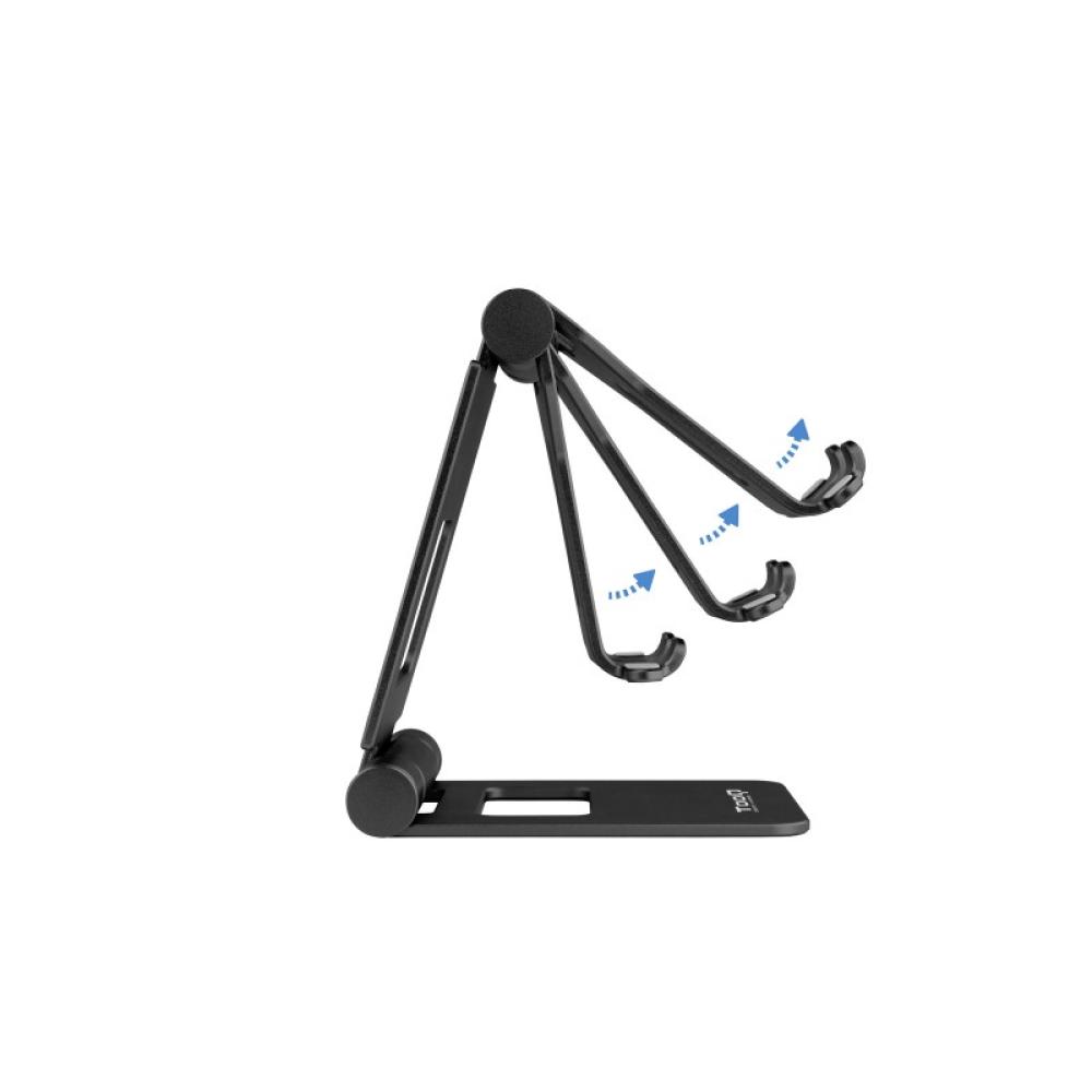 TooQ - Soporte de sobremesa ajustable para teléfono / tablet hasta 10”, Negro