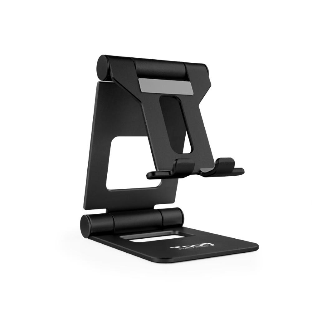 TooQ - Soporte de sobremesa ajustable para teléfono / tablet hasta 10”, Negro