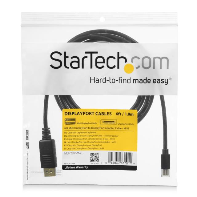 StarTech.com - Cable de 1,8m Mini DisplayPort a DisplayPort 1.2 - Cable Adaptador Mini DisplayPort a DisplayPort 4K x 2K UHD - C