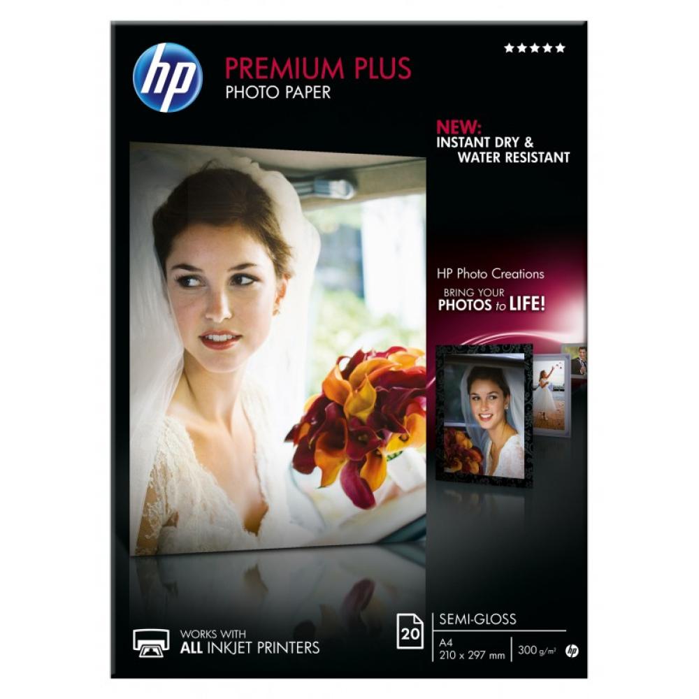 HP - Papel fotográfico Premium Plus, satinado, 300 g/m2, A4 (210 x 297 mm), 20 hojas