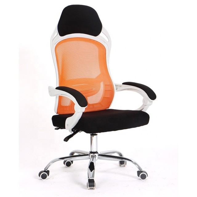 Sillón de oficina LINZ, blanco, alto, gas, sincro, malla naranja, tejido negro