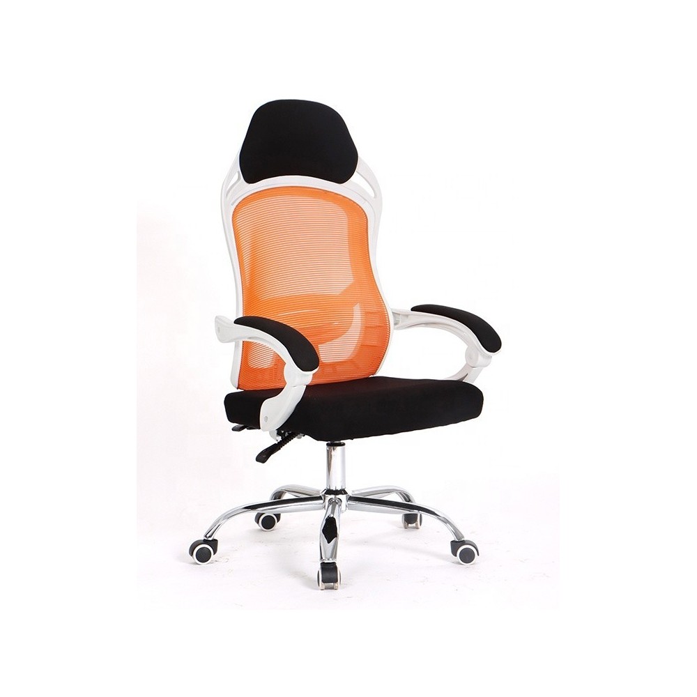Sillón de oficina LINZ, blanco, alto, gas, sincro, malla naranja, tejido negro