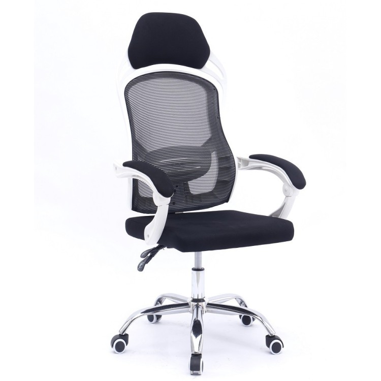 Sillón de oficina LINZ, blanco, alto, gas, sincro, malla y tejido negro