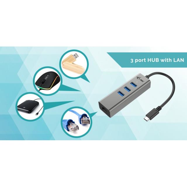 i-tec - Metal USB-C HUB 3 Port + Gigabit Ethernet Adapter