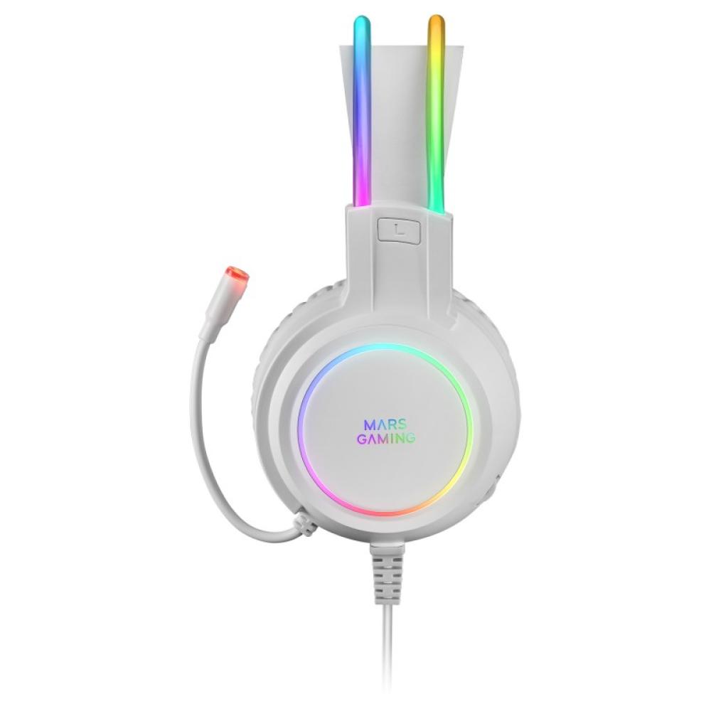 Mars Gaming - MHRGBW, Auriculares Chroma RGB Flow, Micrófono Profesional, Sonido Espacial, Blanco